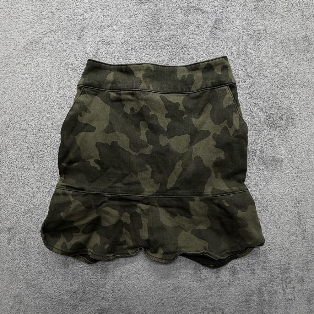 White House Black Market Skirt Womens 0 Green Camo Ruffle Hem‎ Stretch Zip Back